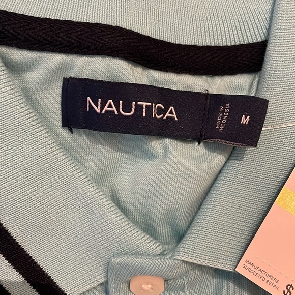 Nautica classic fit solid Aqua Blue Polo sz M - Picture 2 of 5